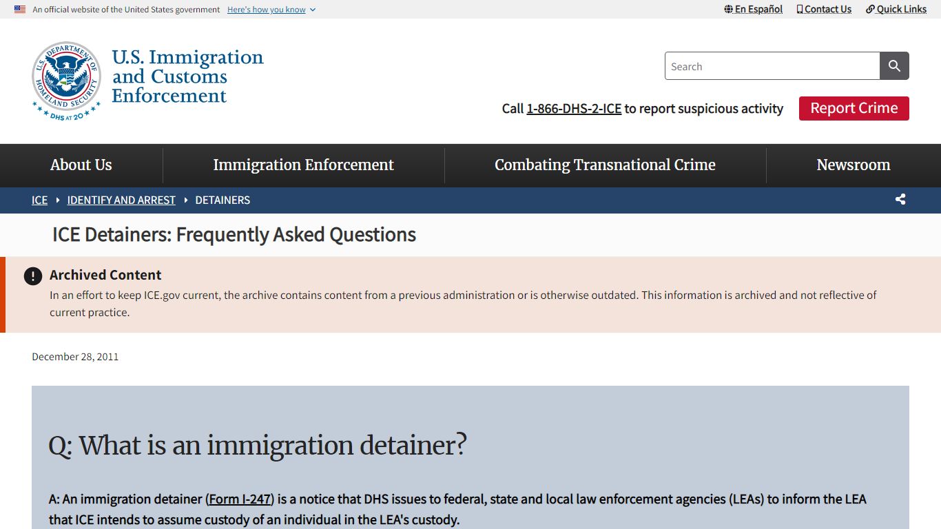ICE Detainers: Frequently Asked Questions | ICE